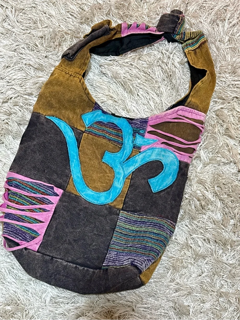 Boho Patchwork Om Hobo Bag | Festival Yoga Shoulder Purse
